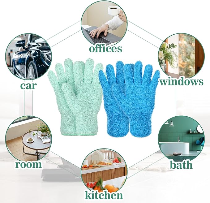 LXUEJIE 2 Pairs Microfiber Dusting Gloves, Reusable Plant Dusting Gloves Washable Mittens Cleaning Glove Microfiber Dusters for House Furniture Blinds Kitchen Plants(Blue, Royal Blue)