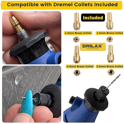 Drilax 24-Piece Diamond Drill Bits Set (1mm, 1.5mm, 2mm, 2.5mm) Compatible with Dremel Rotary Tools – Includes 4 Collets – Diamond Tipped Drill Bit for Stone, Glass, Sea Shells & Jewelry Making Tools