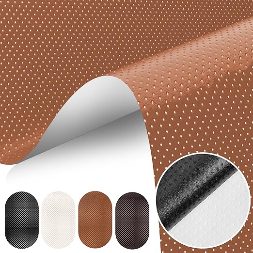 JuCheng Breathable Perforated Self-Adhesive Leather Repair Patch for Furniture, Couches, Car Seats, Office Chairs Faux Leather & Vinyl Repair Kit (Light Brown, 8x79inch)