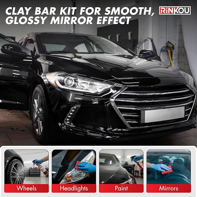 Clay Bar Kit - Includes 5 Car Clay Bars for Auto Detailing (100g + 4x50g) + 16 fl. oz Lubricant + 2 Microfiber Cloths for Scratch-Free Finishing, Essential Kit for Car Detailing