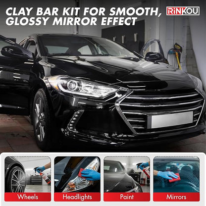 Clay Bar Kit - Includes 5 Car Clay Bars for Auto Detailing (100g + 4x50g) + 16 fl. oz Lubricant + 2 Microfiber Cloths for Scratch-Free Finishing, Essential Kit for Car Detailing