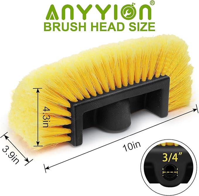 Anyyion 10 Inch Car Wash Brush Head，Soft Bristle, Auto RV Truck Boat Camper Exterior Washing Cleaning (2PCS, Yellow)