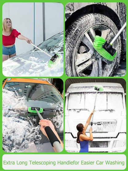 Five-Sided Car Wash Brush with Long Handle，Soft Bristle Scrub Cleaning Mop with Extendable Handle for Car, SUV, Truck, Caravan, Boat, House Siding, Sweep Snow 60”/151cm