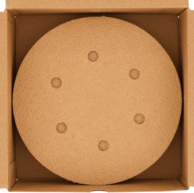 Dura-Gold Premium 60 Grit 6" Gold Sandpaper Discs, 6 Hole Pattern Dustless, Box of 24 - Hook & Loop Backing for DA Sander, Finishing Coarse Sanding Abrasive Automotive Paint, Woodworking Wood, Metal