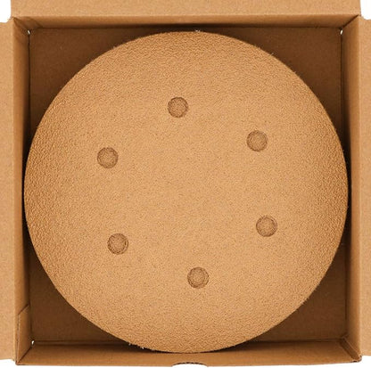 Dura-Gold Premium 60 Grit 6" Gold Sandpaper Discs, 6 Hole Pattern Dustless, Box of 24 - Hook & Loop Backing for DA Sander, Finishing Coarse Sanding Abrasive Automotive Paint, Woodworking Wood, Metal