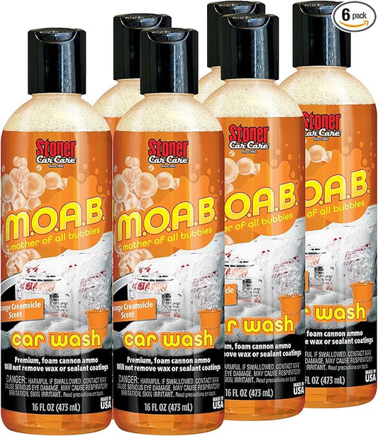Stoner Car Care 91605-6PK 16-Ounce Mother Of All Bubbles M.O.A.B. High Foaming Car Wash For Foam Cannons, Foam Guns, or Bucket Washes, Safe on Car Wax and Sealant Coatings, Creamsicle Scent, Pack of 6
