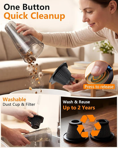 Handheld Vacuum Cordless Rechargeable with Charging Dock - 16000Pa Ultra-Strong Suction, Portable & Lightweight, Fast Charging, LED Light, 0.8L Super-Large Dust Cup, Long Battery Life for Home