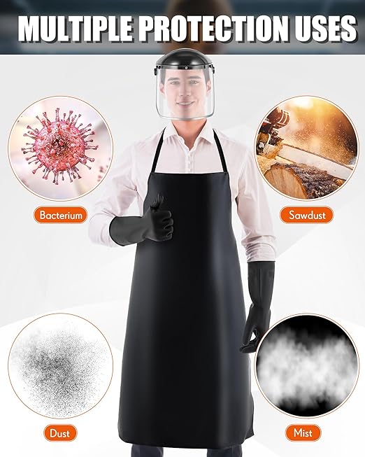 ElectricWise 3 Pack Safety Face Mask Shield with 42.5" waterproof Rubber Apron Latex Gloves for Grinding Heavy Duty Chemical Work