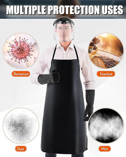 ElectricWise 3 Pack Safety Face Mask Shield with 42.5" waterproof Rubber Apron Latex Gloves for Grinding Heavy Duty Chemical Work