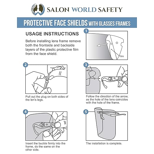 TCP Global Salon World Safety 80 Face Shields with Glasses Frames (20 Packs of 4) - Ultra Clear Protective Full Face Shields to Protect Eyes, Nose, Mouth - Anti-Fog PET Plastic, Goggles
