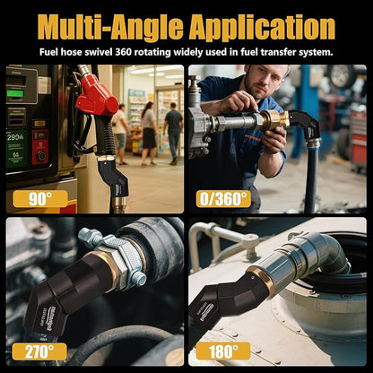 2pcs 1" NPT Fuel Hose Nozzle Swivel Kit, 1" NPT Fuel Transfer Swivels, Multi Plane 360 Rotating Fuel Tank Adapter Swivel Set with Accessories for Fuel Transfer Pump Gas Diesel