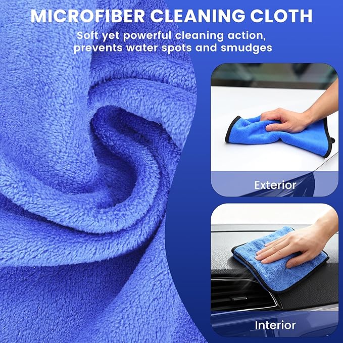 Car Wash Brush with Long Handle, 60'' Car Wash Mop, 7Pcs Chenille Microfiber Cars Washing Kit with Window Squeegee/Microfiber Towels /Wheel Brush for Cars RV Truck Boat Floor Window, Blue