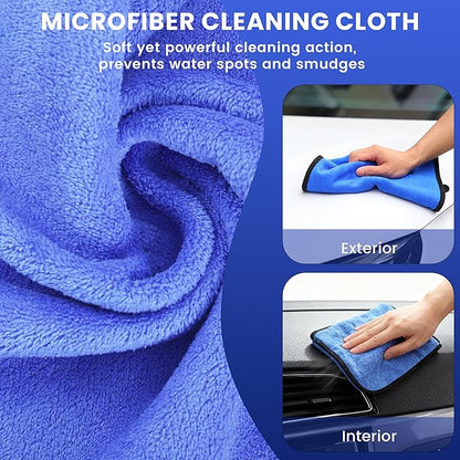 Car Wash Brush with Long Handle, 60'' Car Wash Mop, 7Pcs Chenille Microfiber Cars Washing Kit with Window Squeegee/Microfiber Towels /Wheel Brush for Cars RV Truck Boat Floor Window, Blue
