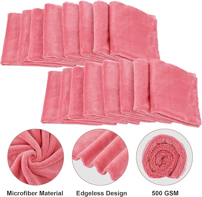 Shimeyao 30 Pcs 16 x 16 Inch Edgeless Microfiber Plush Towels for Cars Detailing Drying Wash Polishing Absorbent Cleaning Cloths, 500 GSM (16 x 16 Inch, Vivid Red, 30 Pcs)