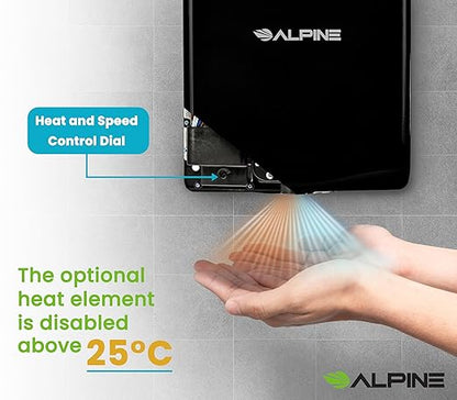 Alpine Hand Dryers for Bathrooms Commercial Extreme Speed Automatic Electric Hand Dryer for Home Bathroom/Restaurant with HEPA Filter, Heat & Speed Control - ADA Compliant (120v Black)