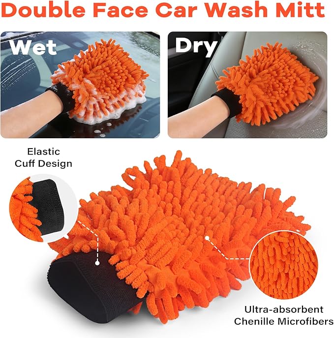 18FT Reach Car Wash Brush with Long Handle,Scratch-Free Soft Bristle Car Cleaning Kit with 3-12FT Extension Pole,Microfiber Clean Mop,Window Squeegee,Mitt,Wheel Brush for RV,Truck,SUV,Siding Washing