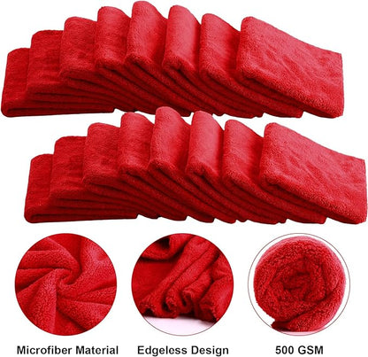 Shimeyao 30 Pcs 16 x 16 Inch Edgeless Microfiber Plush Towels for Cars Detailing Drying Wash Polishing Absorbent Cleaning Cloths, 500 GSM (16 x 16 Inch, Red, 30 Pcs)