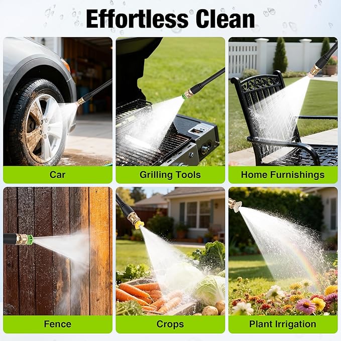 Pressure Washer, 2025 Upgraded 1500W Power Washer with No-Bend 360° Nozzle, Foam Cannon & 4-Nozzle Set, Portable Pressure Washer Cleaning Machine for Cars & Undercarriage Cleaning Driveways