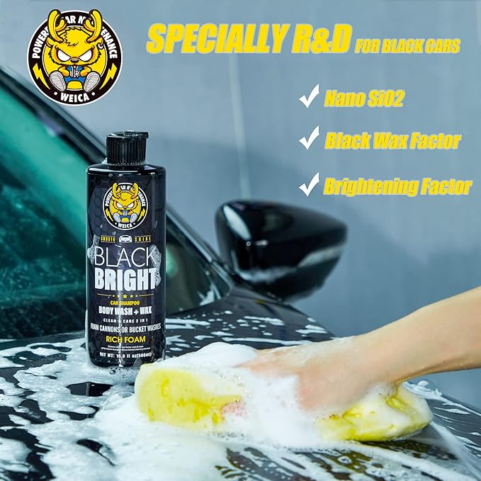 Black Car Shampoo - Deep Gloss Enhancer for Dark Vehicles, pH Safe for PPF/Ceramic Coated Surfaces, 16.9 fl oz