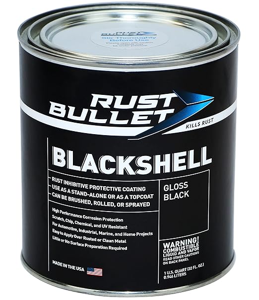 RUST BULLET BlackShell - Gloss Black - 1 Quart - Corrosion Preventive Coating, UV Resistant Rust Proofing Paint, Long-Lasting Metal Protection