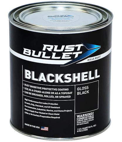 RUST BULLET BlackShell - Gloss Black - 1 Quart - Corrosion Preventive Coating, UV Resistant Rust Proofing Paint, Long-Lasting Metal Protection
