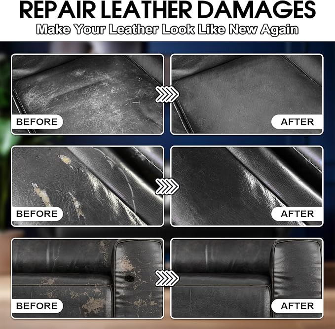 Black Leather & Vinyl Repair Kit for Furniture, Car Seats, Couch, Purse - Fix Scratches, Tears, Fading on Genuine, Faux, Artificial Leather - Super Easy Instructions with Color Mixing Guide