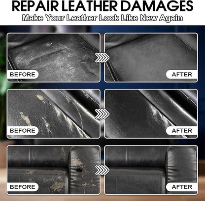 Black Leather & Vinyl Repair Kit for Furniture, Car Seats, Couch, Purse - Fix Scratches, Tears, Fading on Genuine, Faux, Artificial Leather - Super Easy Instructions with Color Mixing Guide
