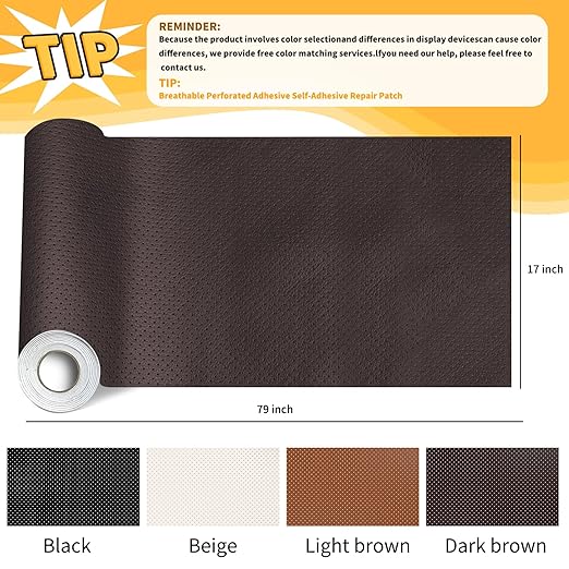 17x79 Inch Perforated Leather Repair Patch, Strong Adhesion Breathable Self-Adhesive Repair Tape Car Seat Repair Kit for Furniture, Chairs, Sofa (Dark Brown)