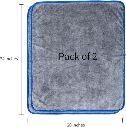 SHSCLY Microfiber Car Drying Towel Super Absorbent Twist Pile Car Towels Rapid Drying Large Cleaning Lint-Free Detailing Cloth Gray 24 x 20 Inches Pack of 2