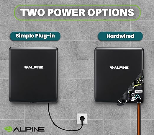 Alpine Hand Dryers for Bathrooms Commercial Extreme Speed Automatic Electric Hand Dryer for Home Bathroom/Restaurant with HEPA Filter, Heat & Speed Control - ADA Compliant (120v Matt Black)