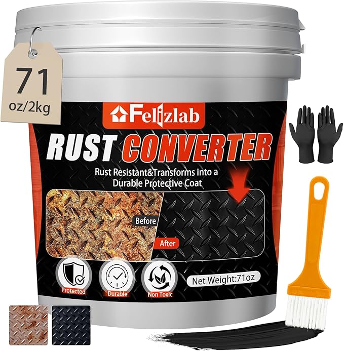 2-in-1 Rust Converter & Metal Primer, 71 Floz Black Rust Paint Inhibitor for Metal, Heat Resistance Car Rust Reformer, Long-Lasting Rust Encapsulator, Anti Rust Conversion Coating