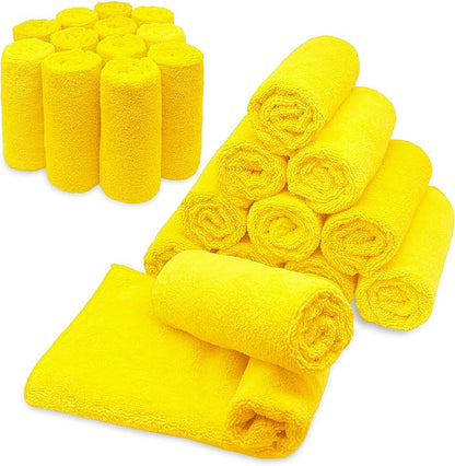 Blue Horizon Microfiber Cleaning Towels, Pack of 24, Ultra Soft Plush Washcloth, All Purpose Premium Microfiber Detailing Cleaning Cloths Reusable Shop Towels (16" x 16", Gold)