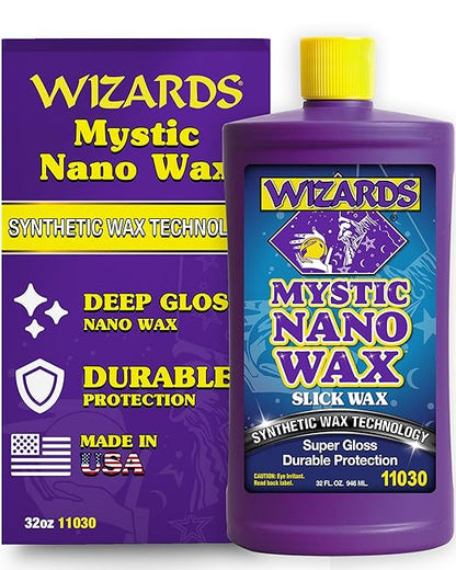 Wizards Mystic Nano Car Wax Polish - Protects and Provides Extreme Gloss and Slickness - Safe For All Paint and Clear Types Car Polishing Compound - For Both Machine and Hand Use - 32 oz