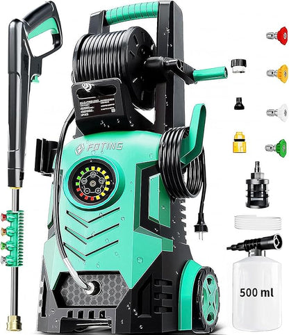 2026Upgraded Pressure Washer 5000PSI with Adjustable Touch Screen 8 Level, 34" Tall, 4 Quick Connect Nozzles,Inlet Hose&Filter&500mlFoam Cannon for Cars/Fences/Driveways/Home Cleaning,Green