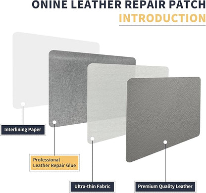 ONine Leather Repair Patch，Leather Repair Tape, 12 x 48 inches Leather Repair Patch for Furniture,Vinyl Repair Kit，Leather Couch Patch，for Sofas, Furniture, Car Seats, Office Chairs(Grey-Litchi Grain)