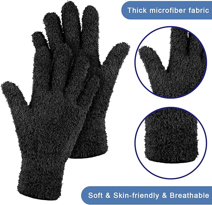 Patelai 3 Pairs Microfiber Plant Dusting Gloves Leaf Cleaning Gloves for Indoor Plants, Blinds, Furniture, House(Large,Black)