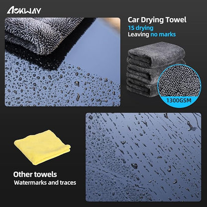 aokway Car Drying Towel from No Streaks, Scratches, or Water Spots - Large Premium 1300 GSM Microfiber - Double Twist Pile & Edgeless Design for Quick & Effortless Dry - 24” x 36”（1 Pack）