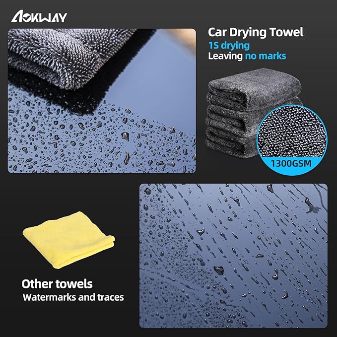 aokway Microfiber Car Drying Towel,Thickened and Absorbent Microfiber Towels, No Streaks, Scratch-Free, No Water Spots 24” x 36”（1 Pack）
