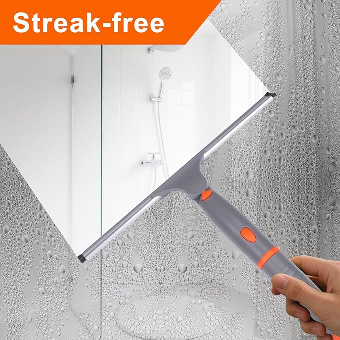 All Purpose 12 inch Shower Squeegee with 2pcs Rubber Wiper Blade BITOPE Window Squeegee Soft Safe to Clean Shower Door Bathroom Car Windshield Glass Mirrors