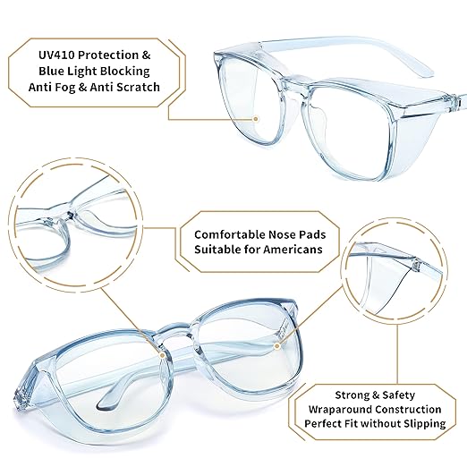 Alsenor Safety Glasses Anti Fog Goggles Protective Eyewear Blue Light Blocking Anti Dust UV Protection Glasses For Men Women (2 Pack (SkyBlue + Jade))