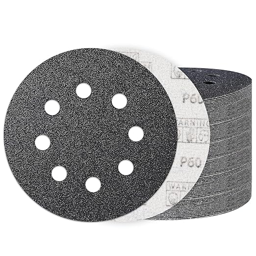 100PCS 5 Inch Hook and Loop Sanding Discs 60 Grit, 8 Hole Wet Dry Orbital Sander Sand Paper, Silicon Carbide Sandpaper for Automotive Wood Metal Glass