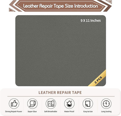 KING MOUNTAIN Leather Repair Patch,2 Packs 9 x 11 Inches self Adhesive Leather Repair Tape for Damaged Leather Furniture, Sofa Seating,Car Seats, Leather Goods（Gray）