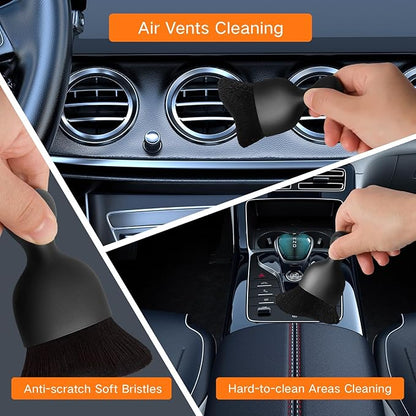 11pcs Windshield Cleaner Tool, Car Window Cleaning Wash Kit with 6 Reusable Microfiber Pads 2 Spray Bottles and Extendable Handles Auto Glass Wiper Kit, Orange