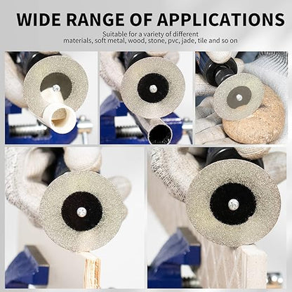 SI FANG 5Pcs 60mm Diamond Cutting Disc Cut Off Wheels with 5Pcs Mandrel 1/8'' Shank Stone Blade for Rotary Tool Drill Attachment Cutting Discs Polishing Glass Tiles Marble Plastic Jade (2.4in)