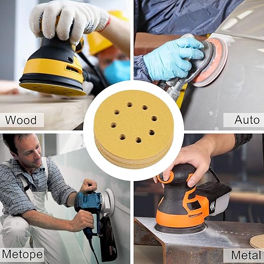 LotFancy 100 PCS 60 Grit Sanding Discs, 5 Inch 8 Hole Aluminum Oxide Orbital Sander Sandpaper for Stripping Paint, Sand Paper for Wood, Plastic, Rust Removal, Random Orbital Sander Pads
