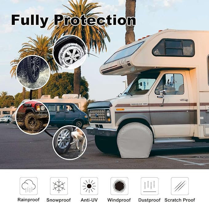 Explore Land Tire Covers 4 Pack - Tough Wheel Protector for Truck, SUV, Trailer, Camper, RV Universal Fits Tire Diameters 35-38.75 inches, Charcoal
