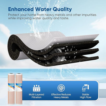 PUREPLUS 5 Micron 20" x 4.5" Whole House Coconut Shell Activated Carbon and KDF Water Filter, Heavy Metal Removal Replacement Water Filter, CTO20BB-KDF, 2 PACK