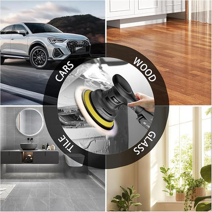JUSFIT Cordless Car Buffer Polisher kit, 2x 2000mAh 20V Batteries, 6-Speed Brushless Motor, 6-Inch Pad, 3.0LB Lightweight, Dual Action Random Orbital, Car Detailing, Boat, Wood & Furniture