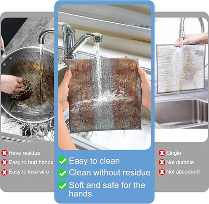 TIVERAIN 10pcs New Upgrade 2-Layer Microfiber Wire Dishcloth,Non-Scratch Wire Dishwashing Rags for Wet and Dry,Metal Scrubbers, Kitchen Miracle Cleaning Dish Rags for Cookware,Sinks, Dishes,Stove,Grey