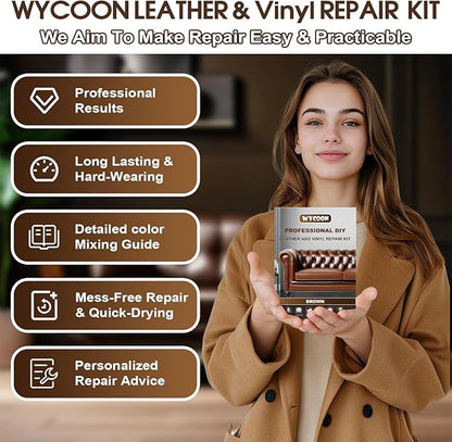 Brown Leather & Vinyl Repair Kit for Furniture, Car Seats, Couch, Purse - Fix Scratches, Tears, Fading on Genuine, Faux, Artificial Leather - Super Easy Instructions with Color Mixing Guide